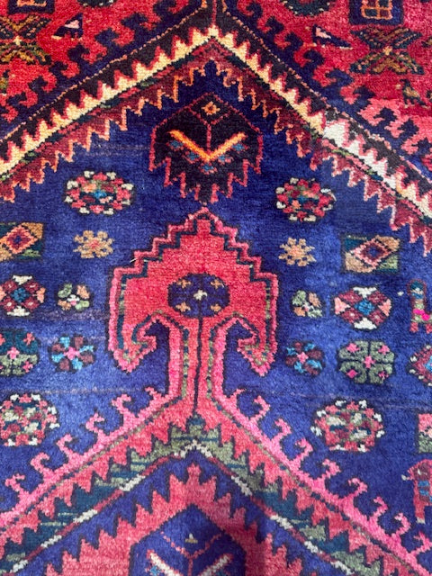 Vintage Handmade Heriz Carpet with Dogs (7'9 X 4'4)