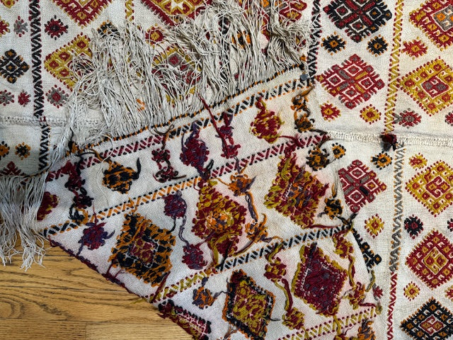 Antique Silk and Wool Turkish Kilim (5'8 X 4'7)