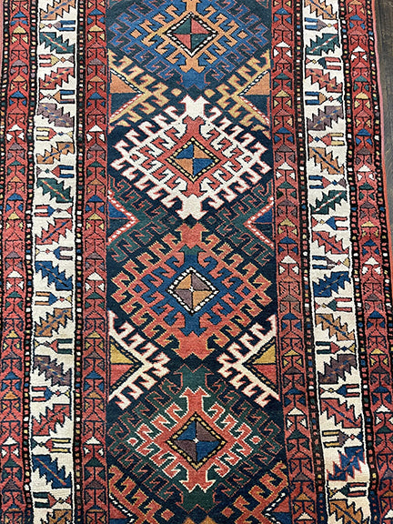 Antique Caucasian Kazak Runner (10' X 3'7)