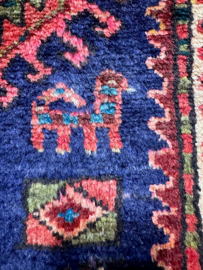 Vintage Handmade Heriz Carpet with Dogs (7'9 X 4'4)