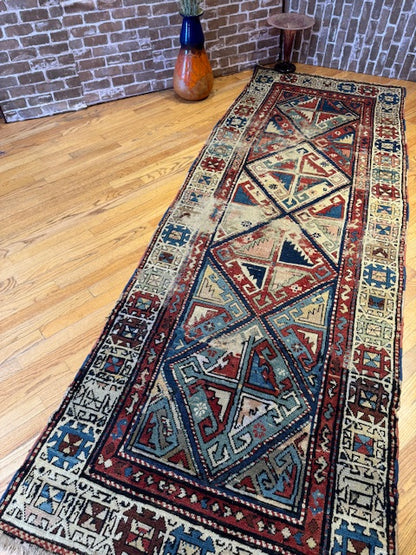 Antique Handmade Distressed Kazak (9'1 X 3'4)