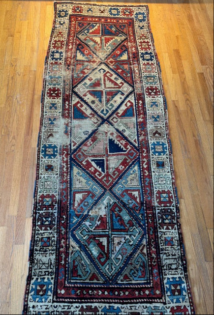 Antique Handmade Distressed Kazak (9'1 X 3'4)