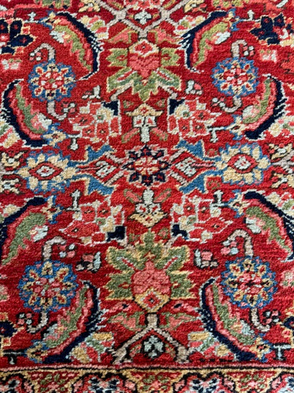 Handmade Antique Heriz Runner (12'3 X 3'2)