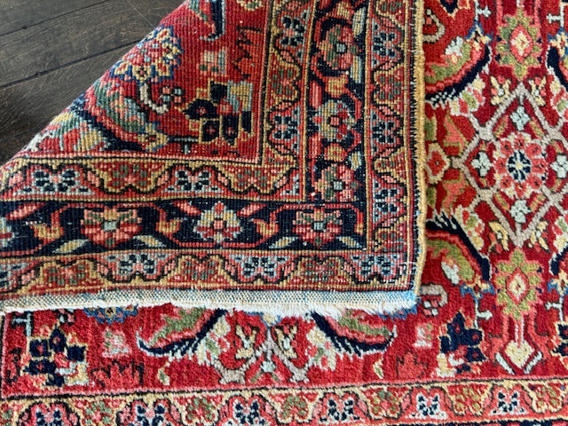 Handmade Antique Heriz Runner (12'3 X 3'2)