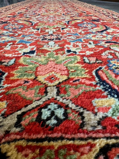 Handmade Antique Heriz Runner (12'3 X 3'2)