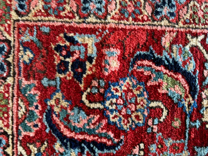 Handmade Antique Heriz Runner (12'3 X 3'2)
