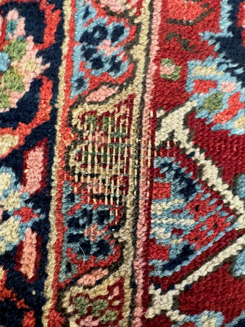 Handmade Antique Heriz Runner (12'3 X 3'2)