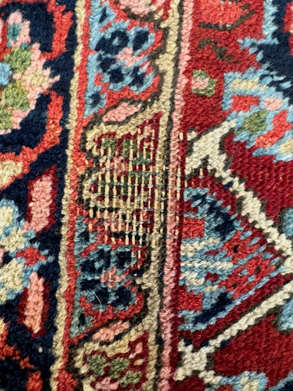 Handmade Antique Heriz Runner (12'3 X 3'2)