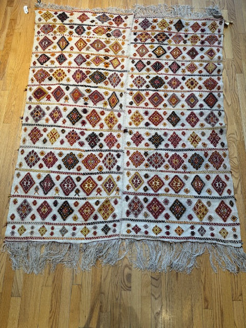 Antique Silk and Wool Turkish Kilim (5'8 X 4'7)