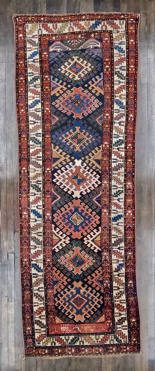 Antique Caucasian Kazak Runner (10' X 3'7)